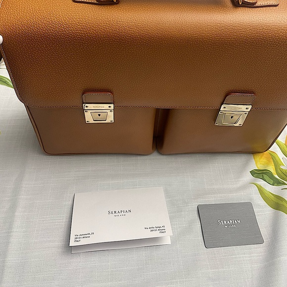 Brand new never used Serapian Milano Slim briefcase. Color Tobaco. - Picture 15 of 15